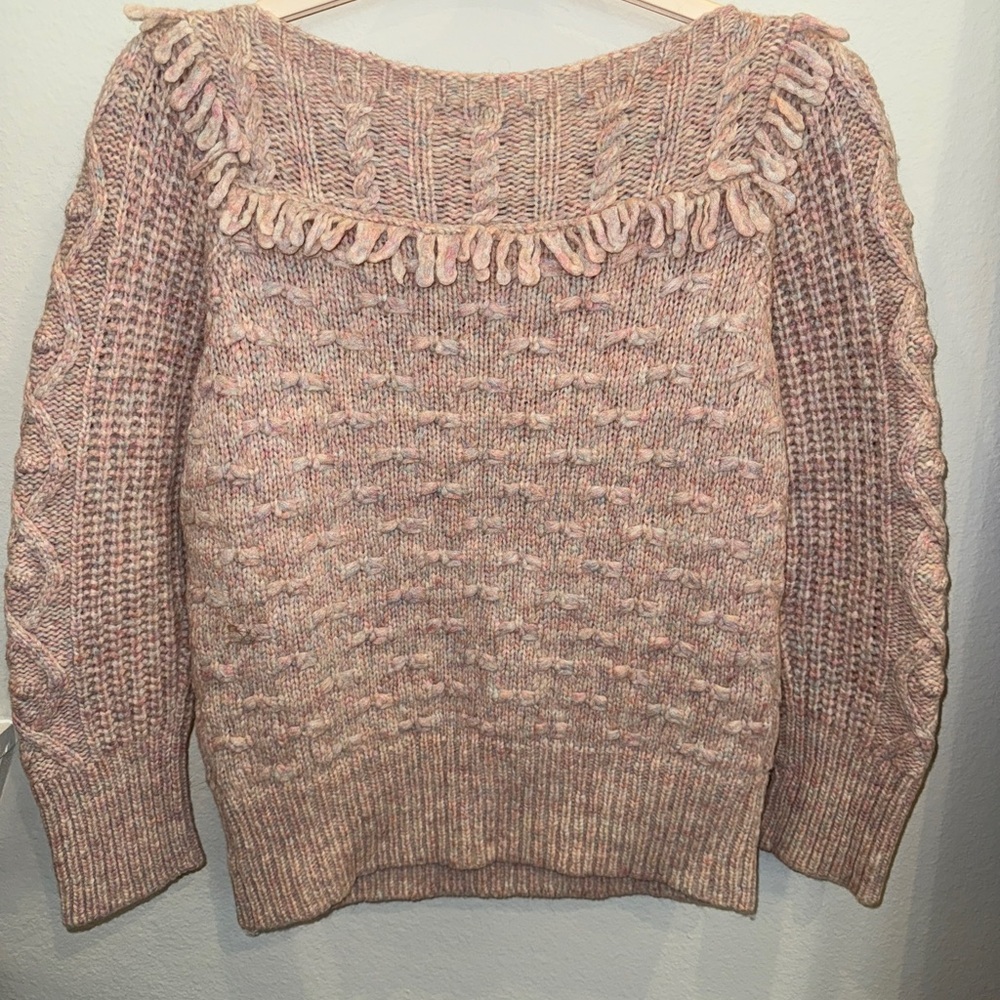 LoveShackFancy Pink Textured Sweater with Fringe - Picture 7 of 8